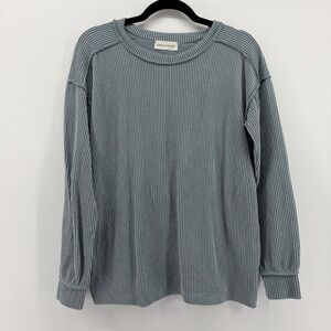 Lovely Melody Waffle Knit Long Sleeve Top Blue Grey Size S